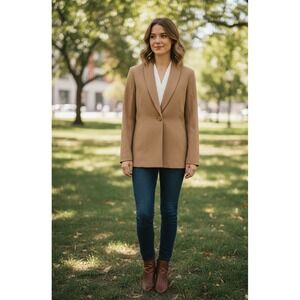 Austin Reed Blazer Jacket Women 12 Brown Wool Lined Shawl Collar Single Breasted